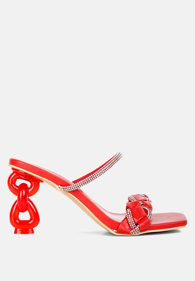 London Rag Big Plan Diamante Detail Mid Heel Sandals In Red