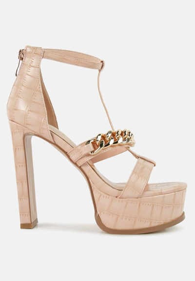 London Rag Bonita Metal Chain Zip Up Sandal In Peach