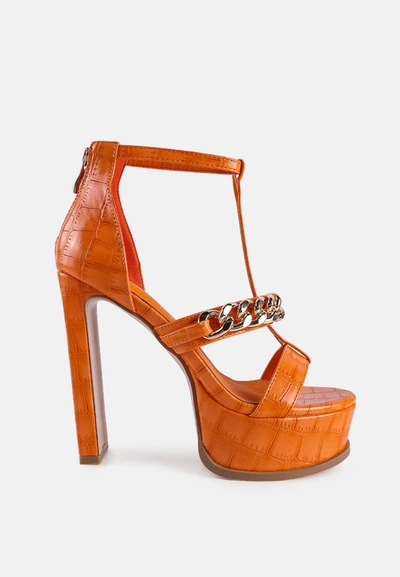 London Rag Bonita Metal Chain Zip Up Sandal In Orange