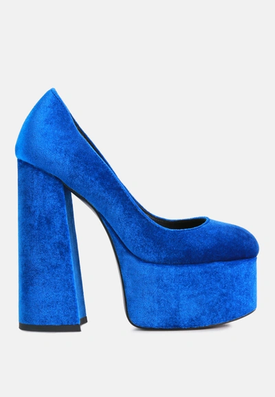 London Rag Old Novelty Platform Heel Velvet Pumps In Blue