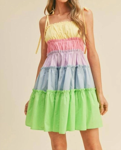 Merci Tiered Color Block Mini Dress In Limeade Multi