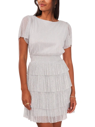Msk Womens Tiered Mini Fit & Flare Dress In Silver