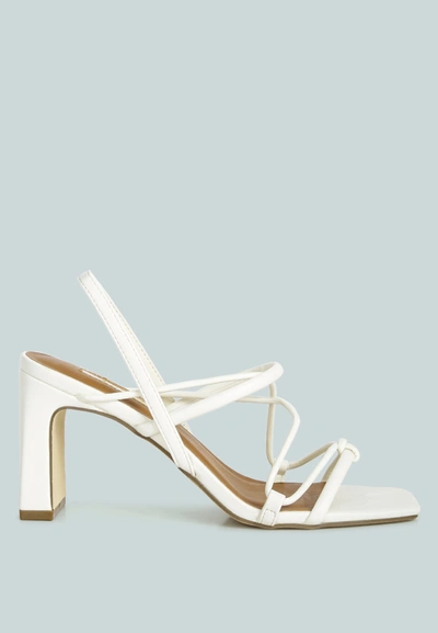 London Rag Two Strings Slingback Mid Heel Block Sandals In Taupe