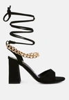 London Rag Gone Gurl Chain Detail Tie Up Block Heels Sandal In Black