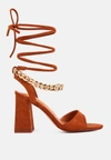 London Rag Gone Gurl Chain Embellishment Tie Up Block Heel Sandals In Multi