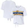 Wear By Erin Andrews White Pitt Panthers Striped Front Knot Cropped T-shirt In White
