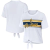 WEAR BY ERIN ANDREWS WEAR BY ERIN ANDREWS WHITE WEST VIRGINIA MOUNTAINEERS STRIPED FRONT KNOT CROPPED T-SHIRT