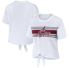 Wear By Erin Andrews Women's  White Texas A&m Aggies Striped Front Knot Cropped T-shirt In White