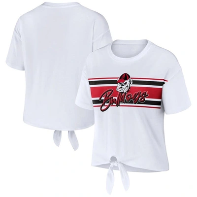 Wear By Erin Andrews Women's  White Georgia Bulldogs Striped Front Knot Cropped T-shirt