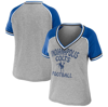 WEAR BY ERIN ANDREWS WEAR BY ERIN ANDREWS HEATHER GRAY INDIANAPOLIS COLTS CROPPED RAGLAN THROWBACK V-NECK T-SHIRT