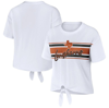 Wear By Erin Andrews White Texas Longhorns Striped Front Knot Cropped T-shirt In White