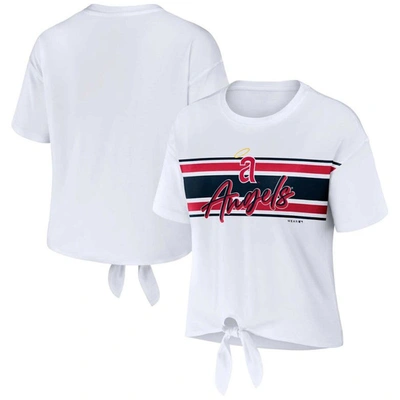 Wear By Erin Andrews Women's  White Los Angeles Angels Front Tie T-shirt