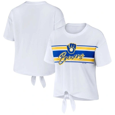Wear By Erin Andrews Women's  White Milwaukee Brewers Front Tie T-shirt