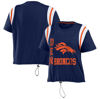 WEAR BY ERIN ANDREWS WEAR BY ERIN ANDREWS NAVY DENVER BRONCOS CINCHED COLORBLOCK T-SHIRT