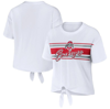 Wear By Erin Andrews Women's  White Ohio State Buckeyes Striped Front Knot Cropped T-shirt In White