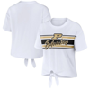 Wear By Erin Andrews Women's  White Purdue Boilermakers Striped Front Knot Cropped T-shirt In White