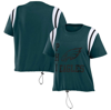 WEAR BY ERIN ANDREWS WEAR BY ERIN ANDREWS MIDNIGHT GREEN PHILADELPHIA EAGLES CINCHED COLORBLOCK T-SHIRT