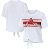 WEAR BY ERIN ANDREWS WEAR BY ERIN ANDREWS WHITE OKLAHOMA SOONERS STRIPED FRONT KNOT CROPPED T-SHIRT