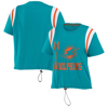WEAR BY ERIN ANDREWS WEAR BY ERIN ANDREWS AQUA MIAMI DOLPHINS CINCHED COLORBLOCK T-SHIRT