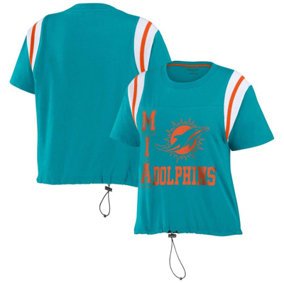 Wear By Erin Andrews Women's  Aqua Miami Dolphins Cinched Colorblock T-shirt