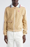 Casablanca Monogram-jacquard Velour Zip-up Jacket In Taupe