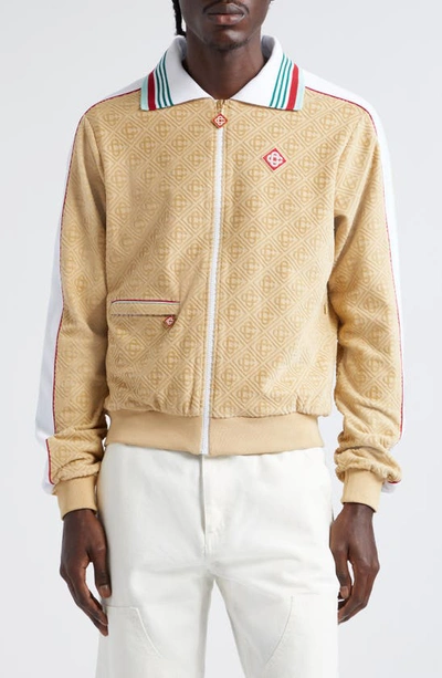 Casablanca Monogram-jacquard Velour Zip-up Jacket In Nude & Neutrals