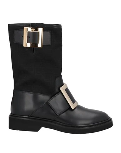 Roger Vivier Woman Ankle Boots Black Size 6.5 Soft Leather, Textile Fibers