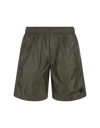 MONCLER MILITARY GREEN SWIM SHORTS WITH LOGO PATCH
