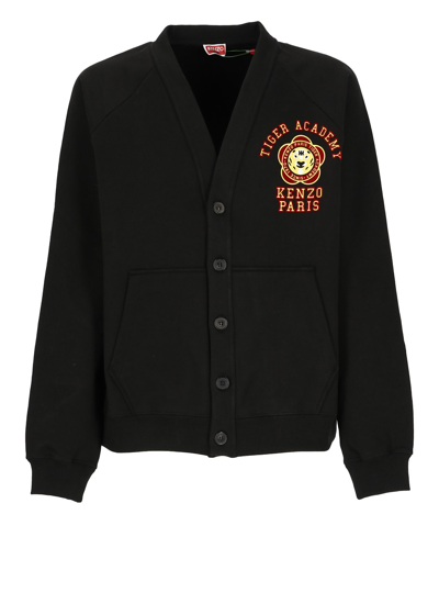 Kenzo Tiger Academy Brushed Cotton Cardigan In Black