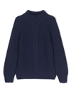 DONDUP BLUE PULLOVER WITH CENTRAL CABLE BRAID