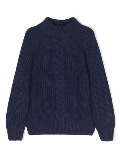 Dondup Kids' Cable-knit Crew-neck Jumper In Blu