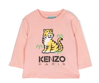 Kenzo Pink T-shirt For Baby Girl With Tiger An Dlogo