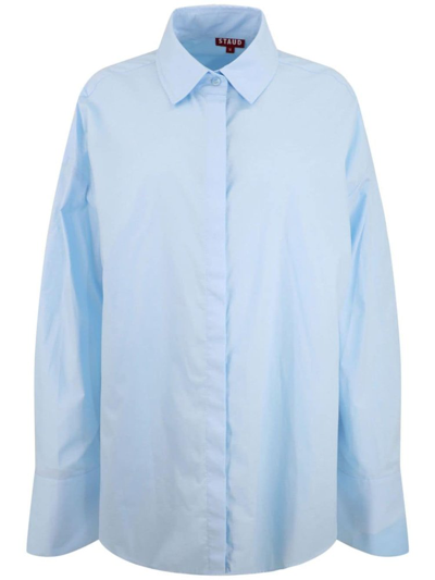 Staud Cotton Long-sleeve Shirt In Blue