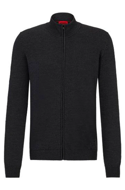 Hugo Boss Slim-fit Zip-up Knitted Jacket In Virgin Wool In Black