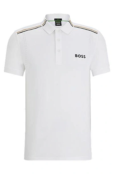 Hugo Boss Boss X Matteo Berrettini Slim-fit Polo Shirt With Signature Stripes In White