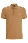 Hugo Boss X Matteo Berrettini Slim-fit Polo Shirt With Signature Stripes In Brown