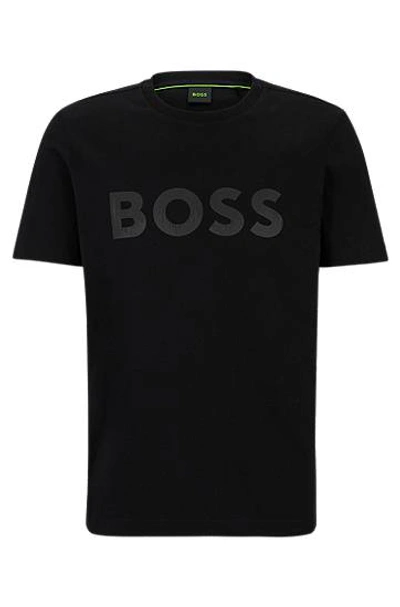 Hugo Boss Cotton-jersey T-shirt With Decorative Reflective Hologram Logo In Black