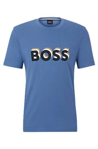 Hugo Boss Cotton-jersey T-shirt With Logo In Signature Colours In Blue