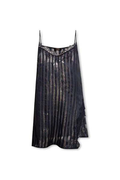 Oseree Oséree Lace Detailed Striped Slip Dress In Navy