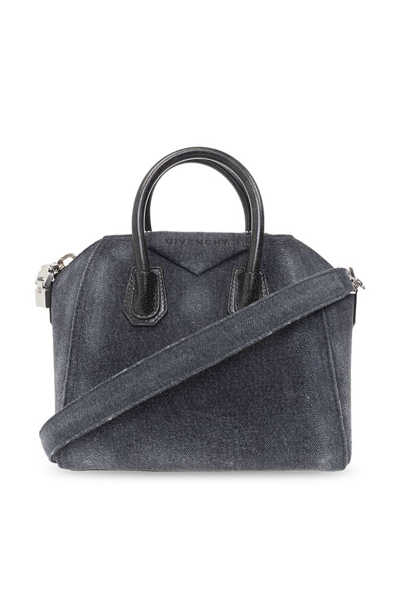 Givenchy Mini Antigona Top-handle Bag In Washed Denim In Black