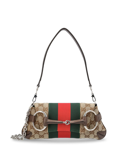 Gucci Small Horsebit Chain Shoulder Bag In Brown