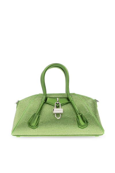 Givenchy Absynthe Green Antigona Stretch Mini Crystal-embellished Top-handle Bag In 绿色
