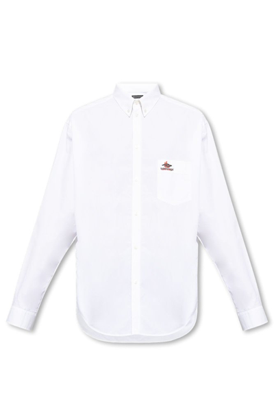 Balenciaga Logo-print Cotton Shirt In White