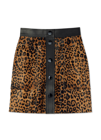 St John Leopard Print Calf Hair Skirt In Black/vicuna Multi
