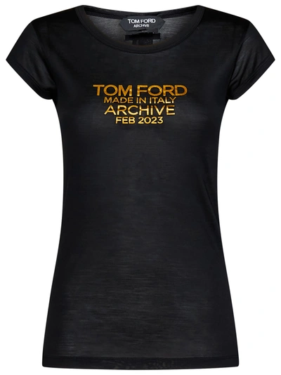 Tom Ford Silk Jersey Logo T-shirt In Nero