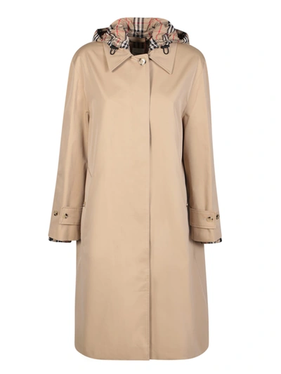 Burberry Hooded Checked Shell-trimmed Cotton-gabardine Trench Coat In Beige