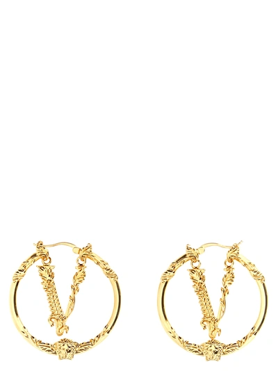 Versace Signature V Hoop Earrings In Gold