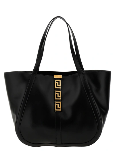 Versace Greca Goddess Large Calfskin Tote Bag In Black