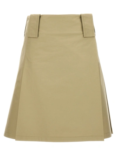 Burberry Pleat-detail A-line Cotton Skirt In Beige