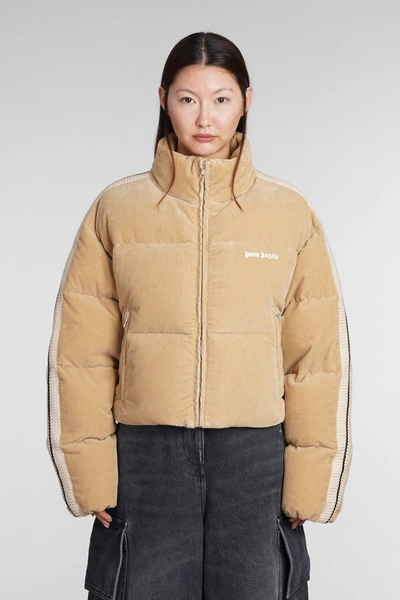 Palm Angels Corduroy Cropped Puffer Jacket In Beige